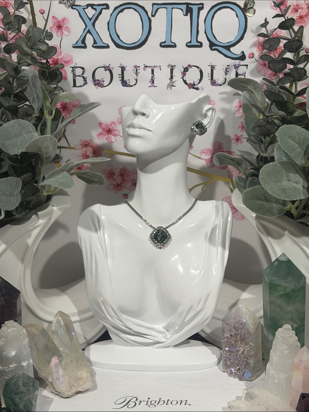 💎BRIGHTON SET VTG Danube SWAROVSKI CRYSTAL SLVR Necklace + Earrings!